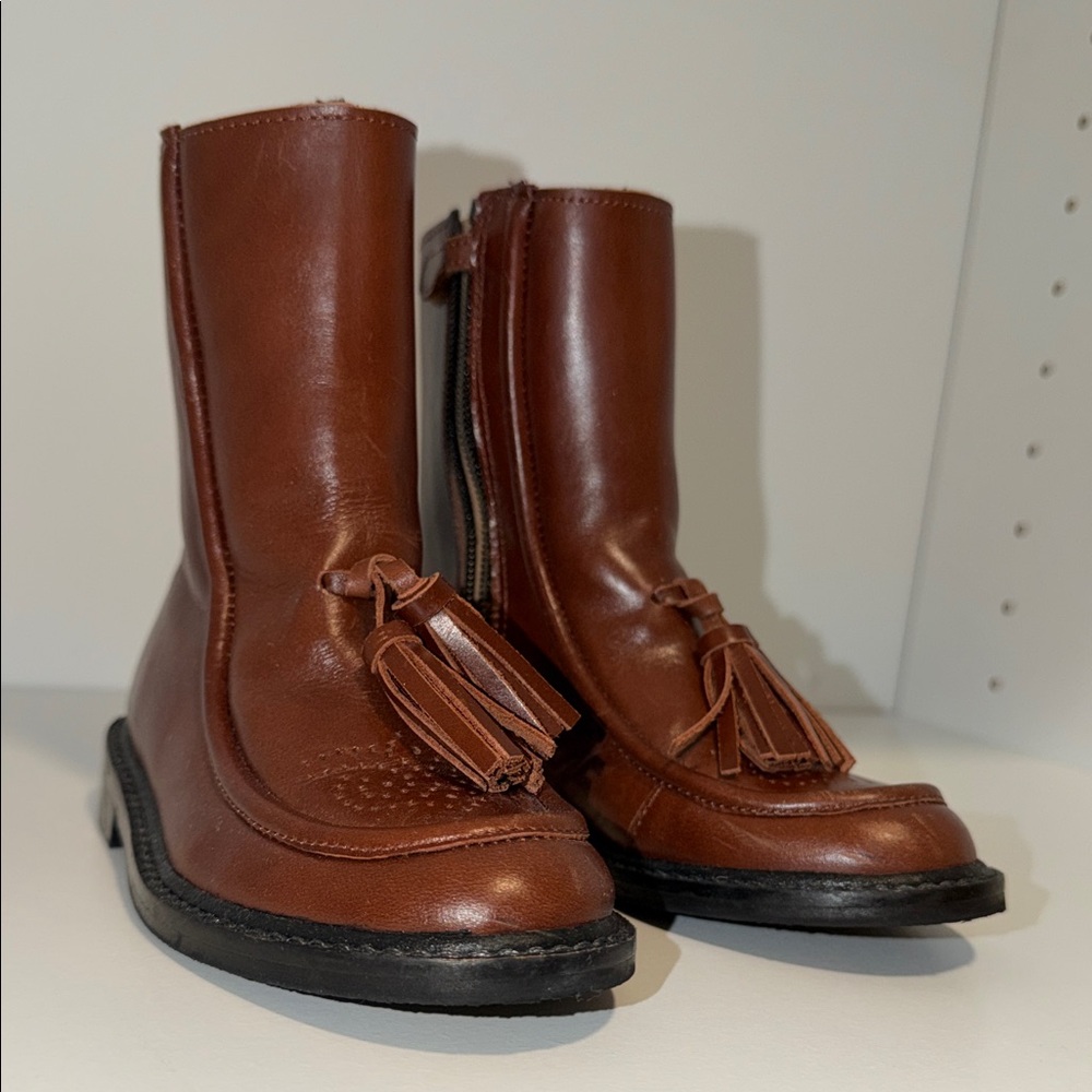 Classic Brown Kids Leather Boots with Tassels